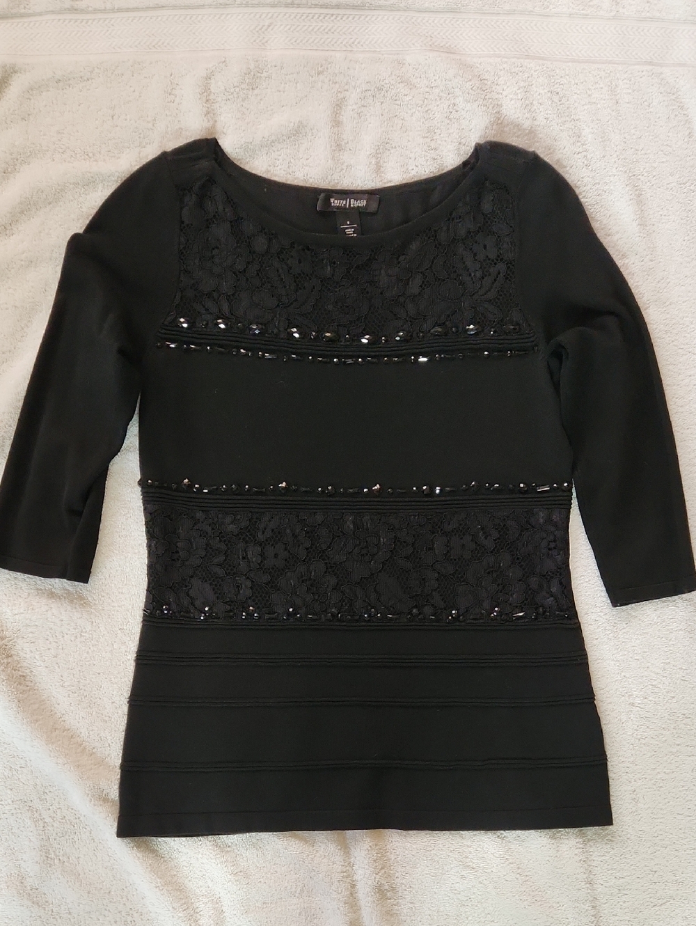 White House Black Market Black Lace Sweater Size Small